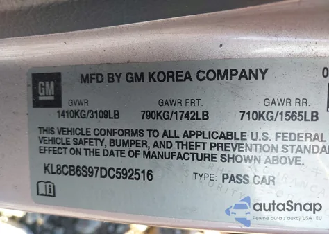 2013 Chevrolet Spark Ls Auto из США, поврежденный, VIN KL8CB6S97DC592516